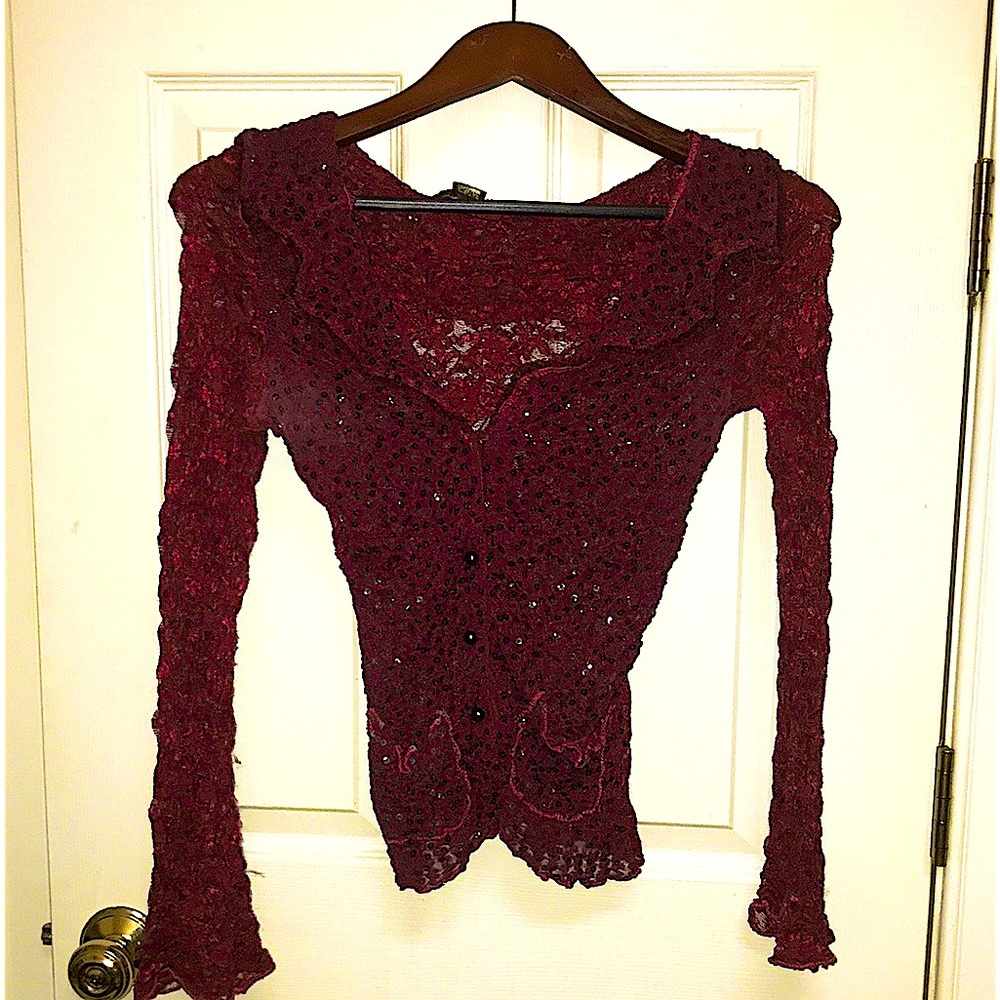 🌺 Ann Ferriday Burgundy Button Down Lace Cardigan *Size OS* NWOT